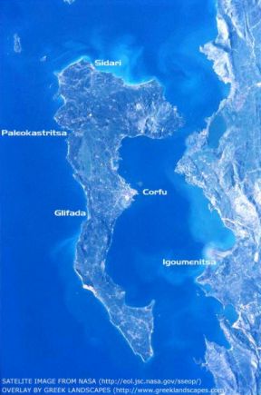 Satelitný pohľad na Korfu