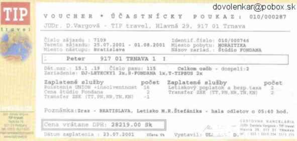 Voucher - ubytovací poukaz